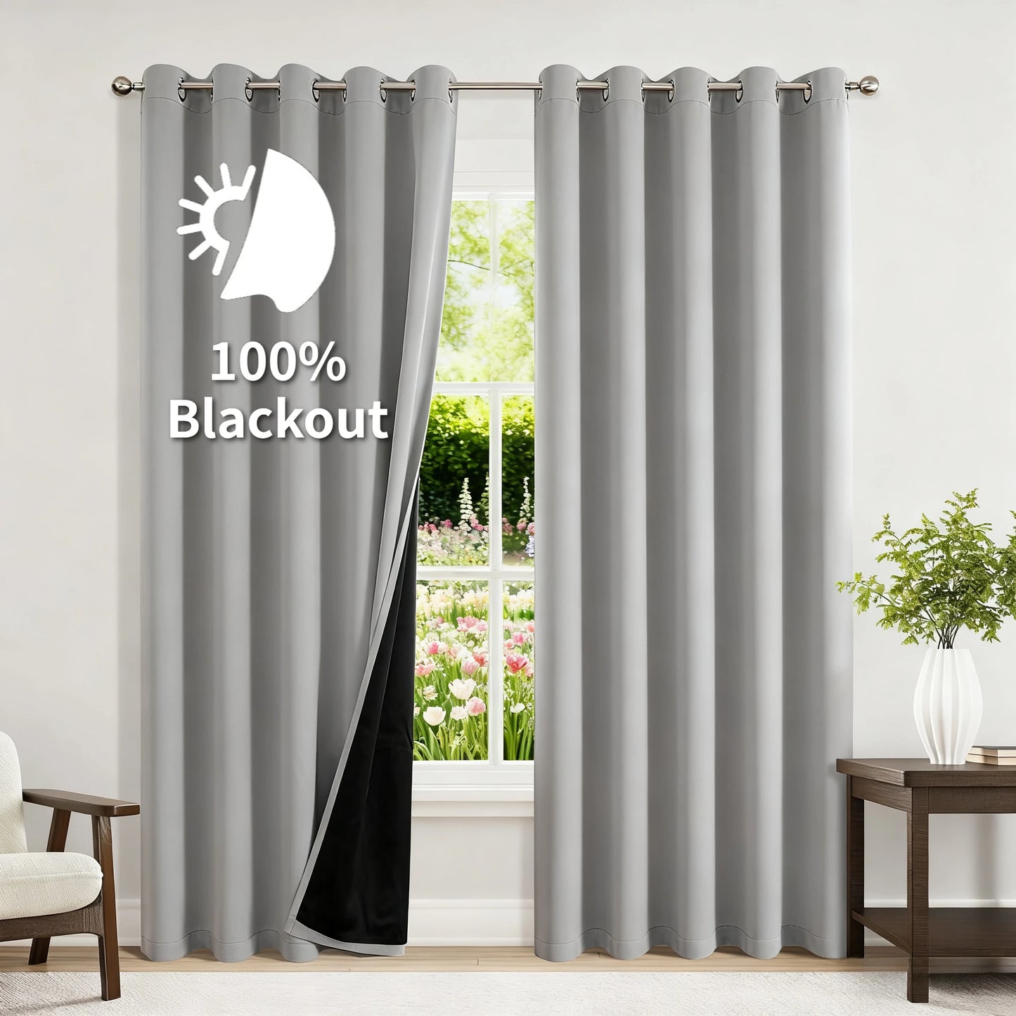 100% Blackout Curtains – Thermal Grommet Drapes, 2 Panels