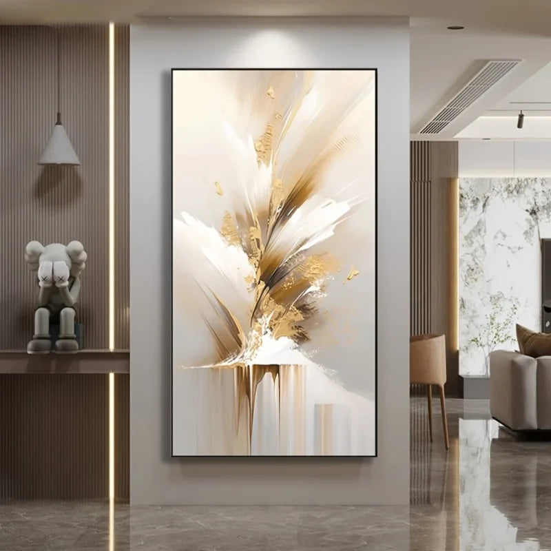 Luxurious Golden and White Decor, Frameless Vertical Artwork for Home Office, Perfect for Living Room, Bedroom, Hallway Decor Peaceful Pleasures Health and Wellness