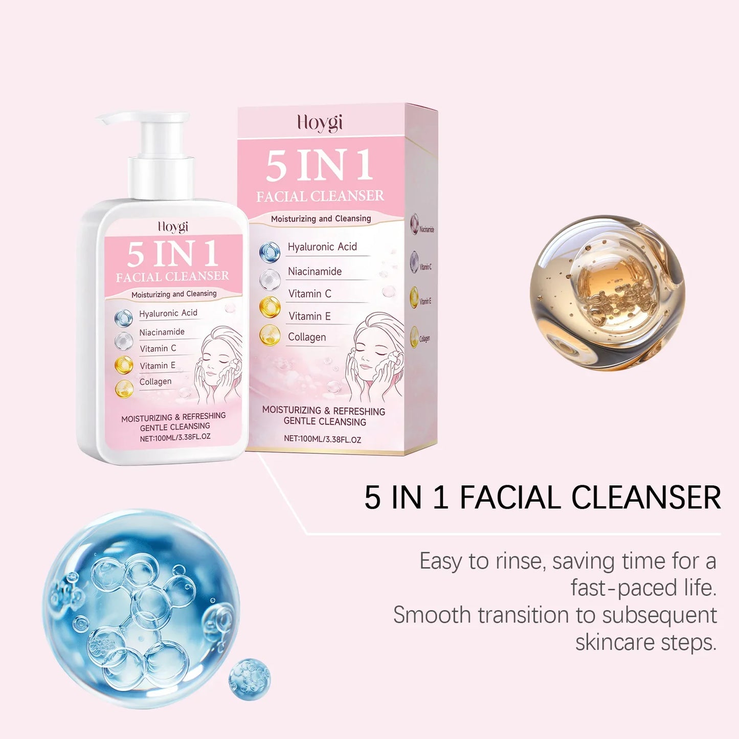 Hoygi 5-in-1 Moisturizing Facial Cleanser – Gentle Hydrating Foam