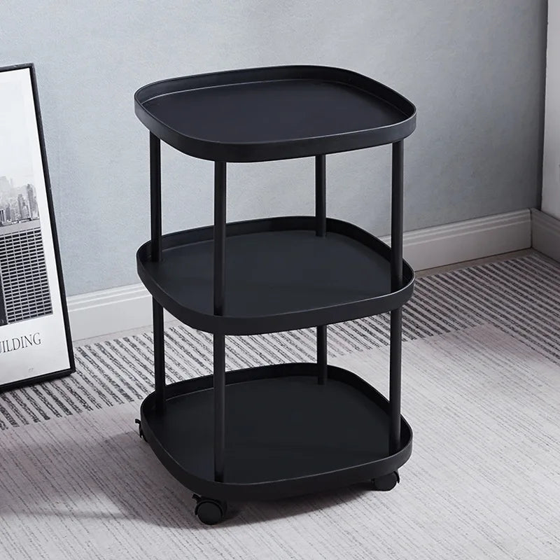 Quick Easy Assembly Simple Modern Stylish Lightweight Nightstand With Storage Shelf For Small Space Bedroom Apartment Renters Peaceful Pleasures Health and Wellness 3 Layers Black