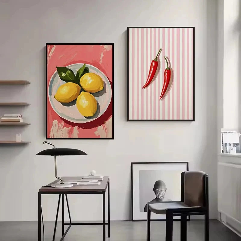 Retro Food Illustration Canvas Wall Art | Kitchen Home Decor
