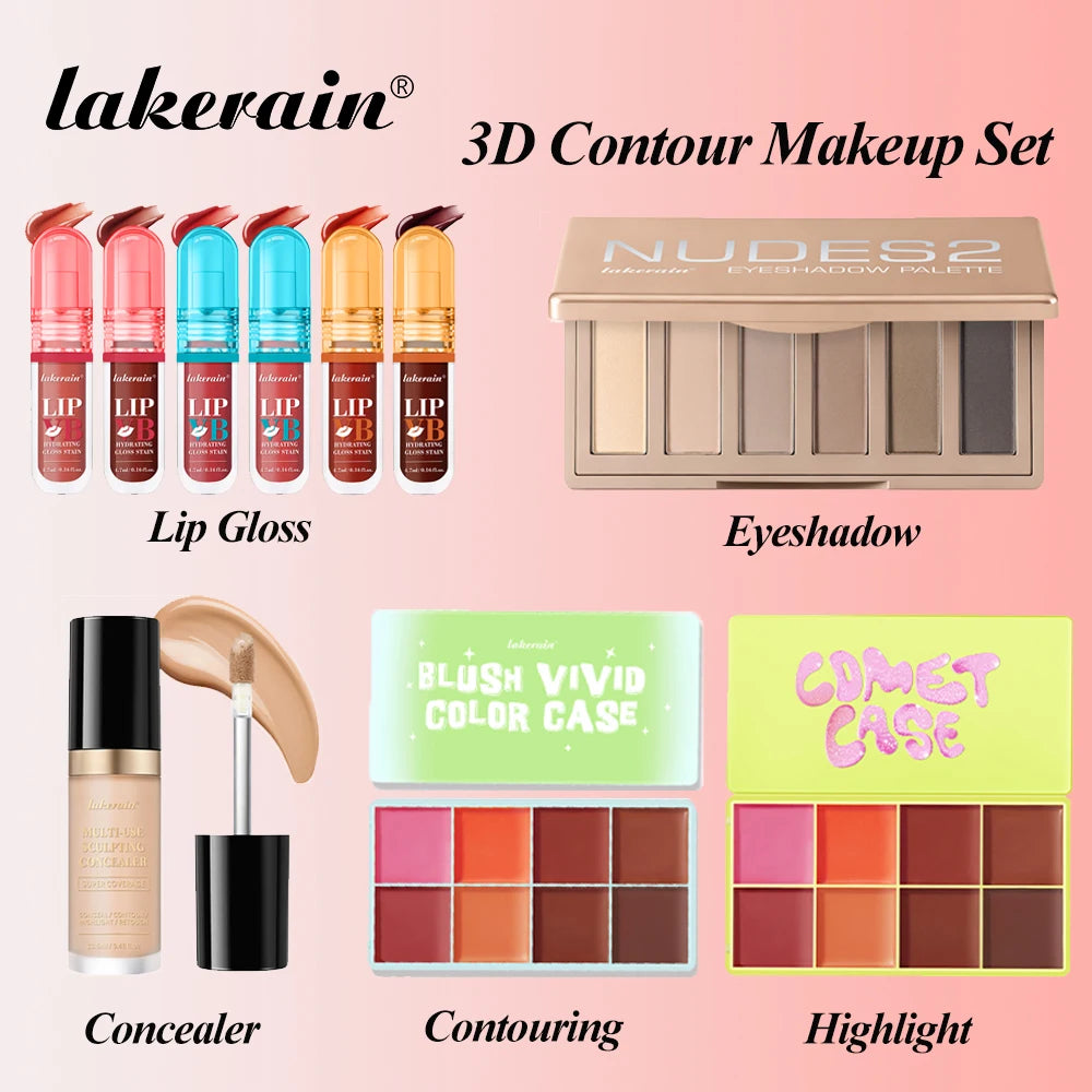 5Pcs Face Makeup Kit Concealer Palette Eyeshadow Palette Highlighter Contour Lip Gloss All In One Makeup Set For Daily & Party Peaceful Pleasures Health and Wellness SET
