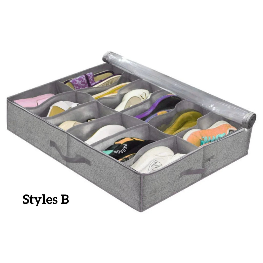 Under Bed Shoe Organizer – Fits 12 Pairs, Foldable Storage