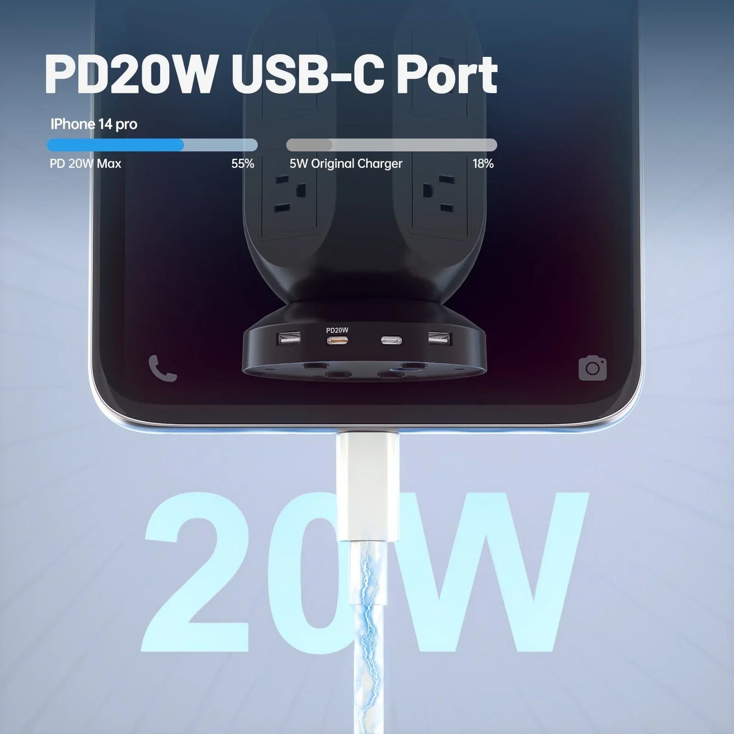 Lantern Tower Socket Extender 20W PD Fast Charging US Plug Peaceful Pleasures Health and Wellness
