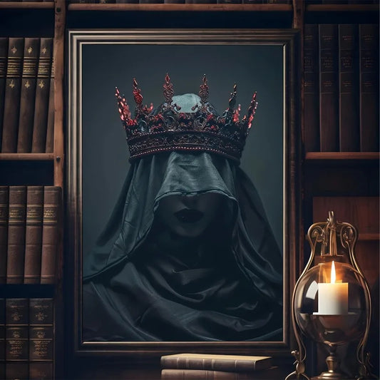 Vintage Witch with Crown Canvas Art Poster, Gothic Wall Decor for Living Room, Bedroom, Home Office, Halloween Gothic Home Decor Peaceful Pleasures Health and Wellness