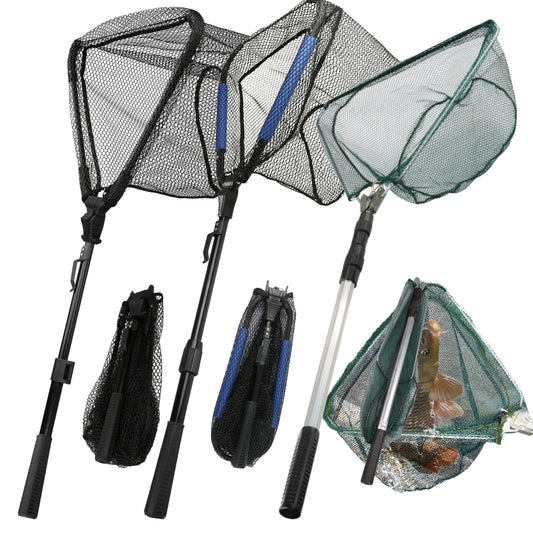 Triangle Fishing Landing Net with Telescoping Pole Handle Easy Catching or Releasing Fishing Net for Fly Trout Carp Course Sea Peaceful Pleasures Health and Wellness