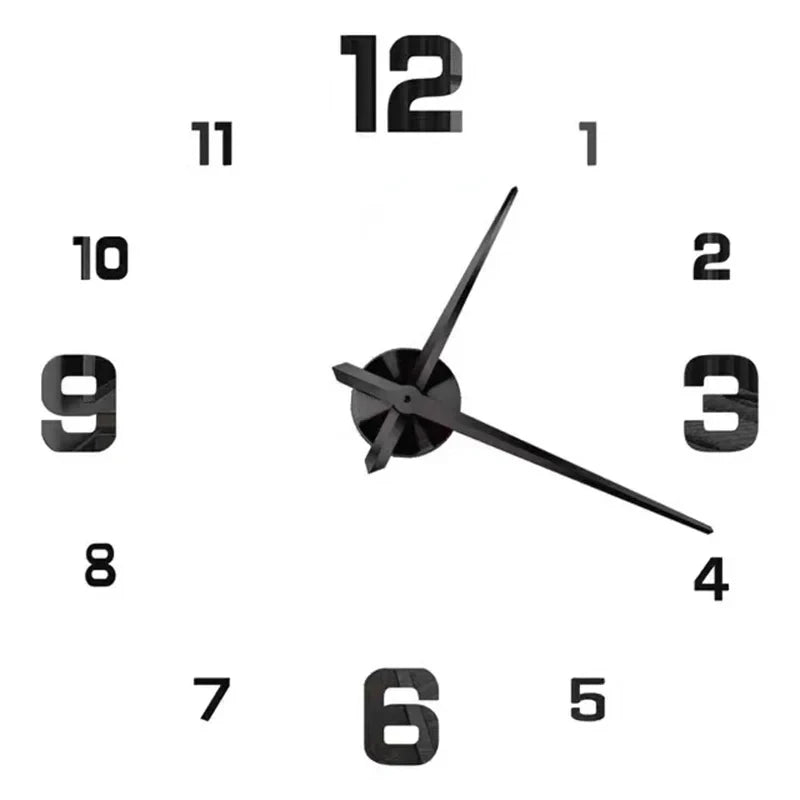 Modern 3D DIY Acrylic Mirror Wall Clock – Large Quartz Frameless Design