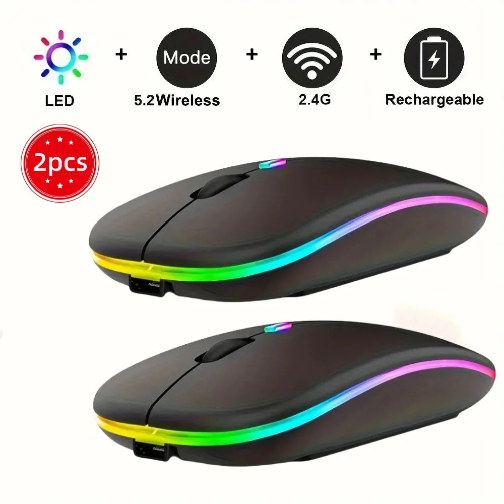 Wireless Mouse Gaming Mouse Backlight USB Compatible RGB Rechargeable Mice Silent Backlit Ergonomic Gaming Mouse for Laptop PC Peaceful Pleasures Health and Wellness 2PCS Charging-Black