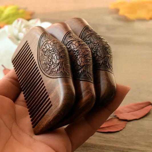 Pocket Wooden Comb Natural Black Gold Sandalwood Super Narrow Tooth Wood Combs No Static Lice Beard Comb Hair Styling Peaceful Pleasures Health and Wellness