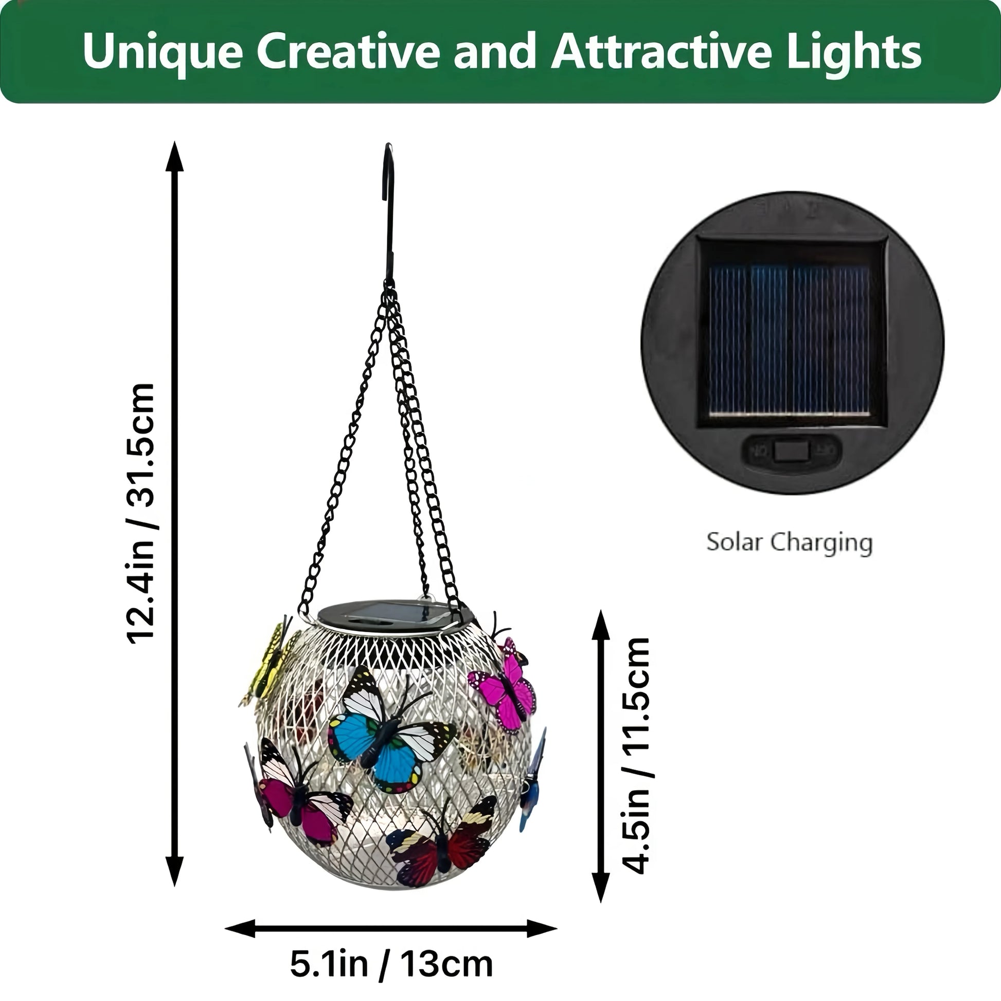 Solar Powered Hanging Lantern Metal Mesh LED Light Waterproof Outdoor Garden Yard Patio Decor Warm White/Butterfly Night Lamp Peaceful Pleasures Health and Wellness