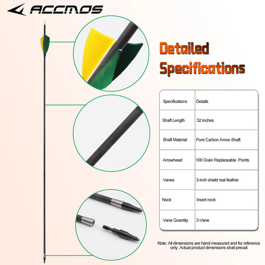 ACCMOS ID5 2 Pure Carbon Arrows 0 001 Straightness 32 Cut 3 Shield Peaceful Pleasures Health and Wellness 12pcs-spine600