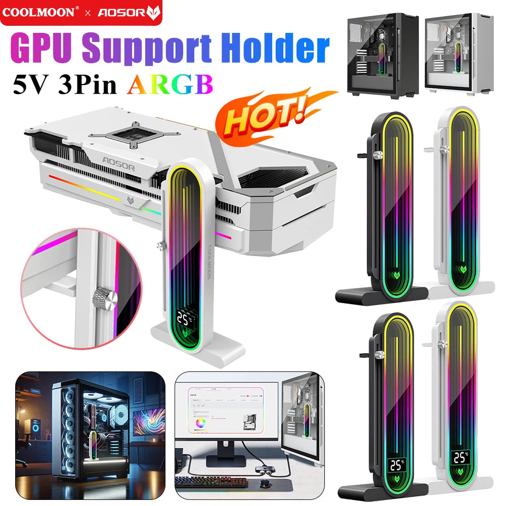 Graphics Card GPU Brace 5V 3Pin ARGB Adjustable Video Card Bracket Stand GPU Support Bracket GPU Water Cooling Kit Support Stand Peaceful Pleasures Health and Wellness