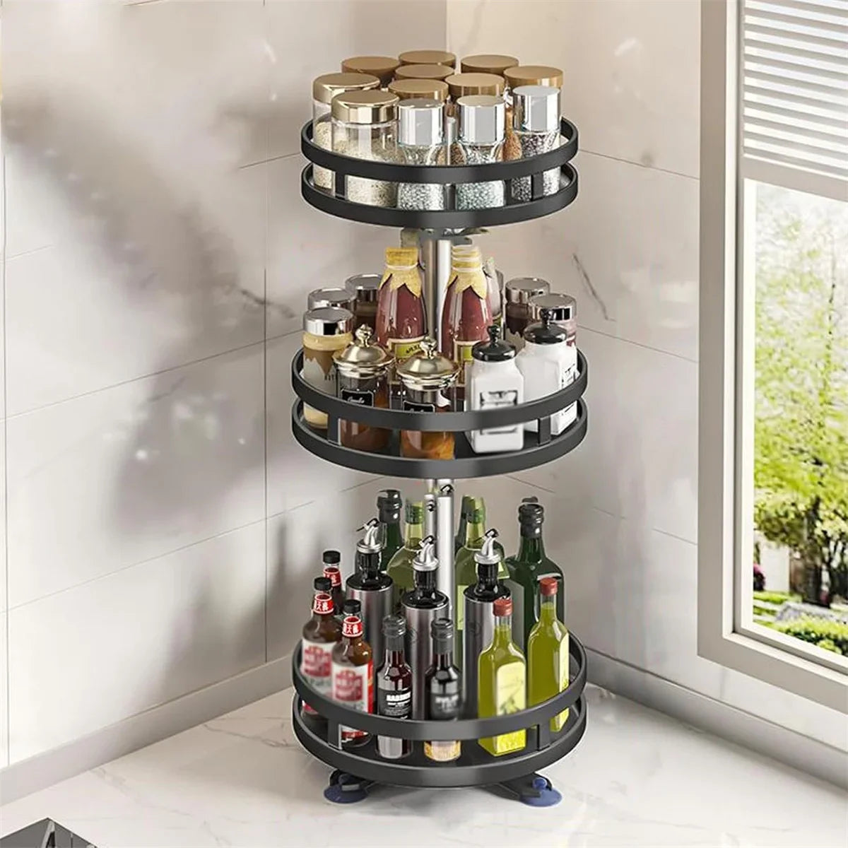 360° Rotating 3-Tier Spice Rack Organizer – Lazy Susan Kitchen