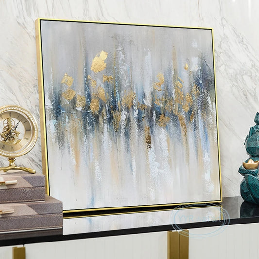 Gold Foil Abstract Hand-Painted Oil Painting | Nordic Wall Art Hand-Painted Canvas Art Peaceful Pleasures Health and Wellness