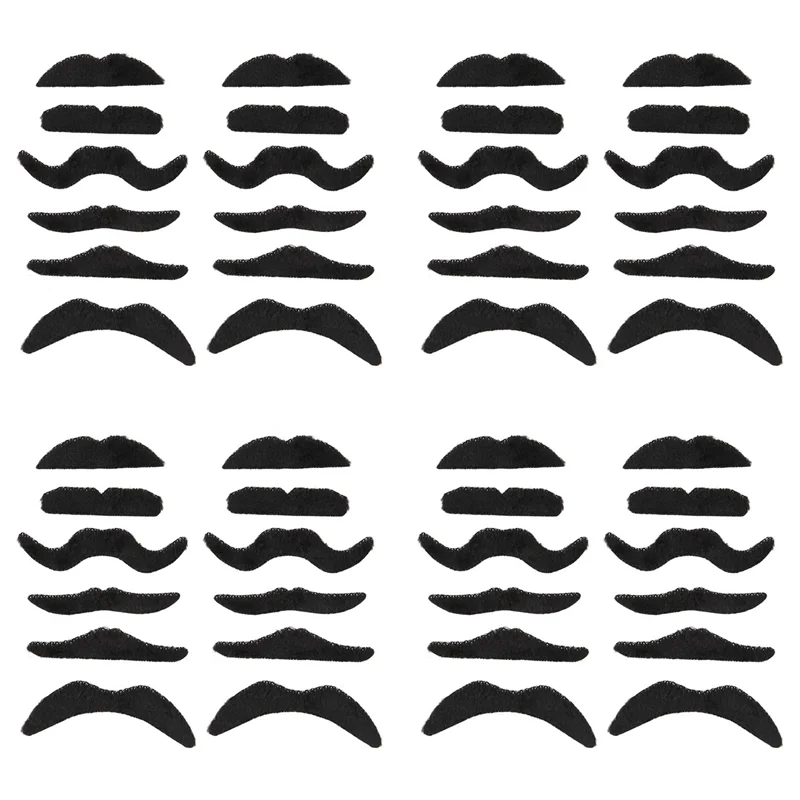 A36T-48 Pack Self Adhesive Assorted Fake Moustache / Mustache Set Fancy Dress Party Birthday Stylish Peaceful Pleasures Health and Wellness