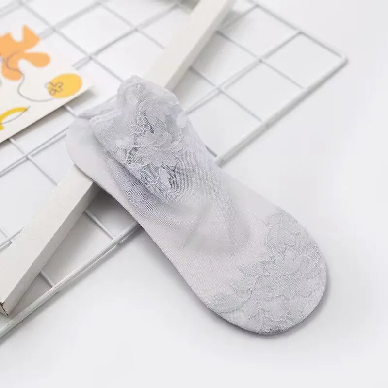 Women's Lace Embroidered Invisible Boat Socks – 5 Pairs Women's Boat Socks Peaceful Pleasures Health and Wellness 5 Pairs Grey One Size