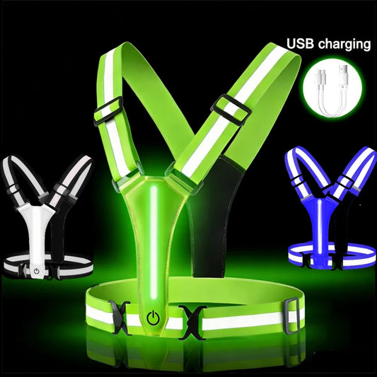 LED Running Vest USB Rechargeable Reflective Cycling Security Vest High Visibility Night Running Riding Clothing for Kids Adults Peaceful Pleasures Health and Wellness