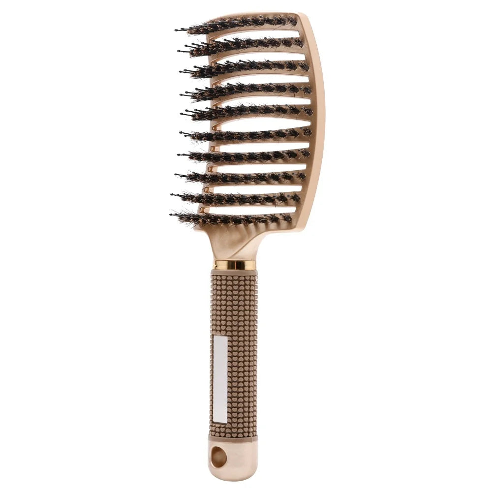 Multiple Color Hair Comb Detangling Hair Brush Bristle&Nylon Women Wet Massage Comb Curly Hairdressing Salon Styling Tools Peaceful Pleasures Health and Wellness golden