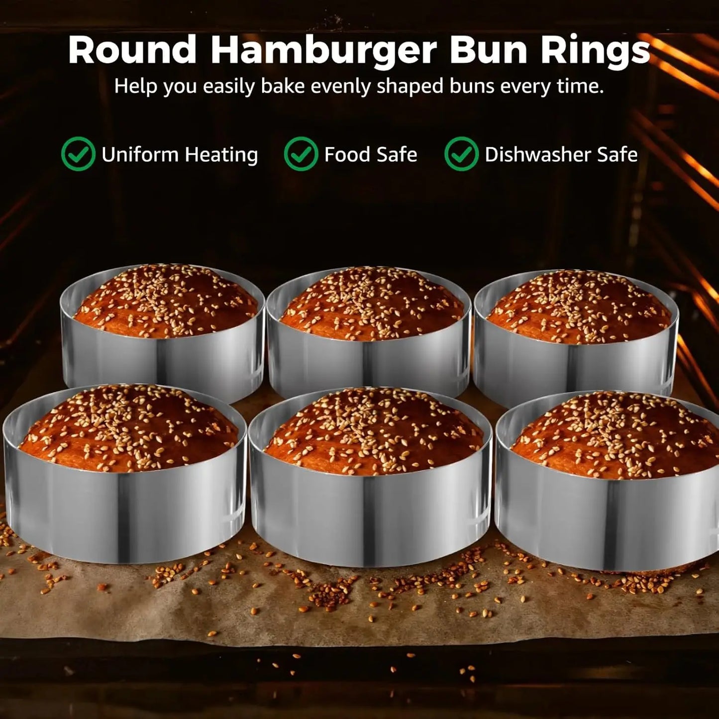 6-Piece Stainless Steel Hamburger Bun Rings | Baking Molds