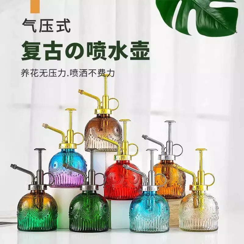Retro glass watering bottle European style embossed air pressure watering bottle gardening household flower watering bottle Peaceful Pleasures Health and Wellness