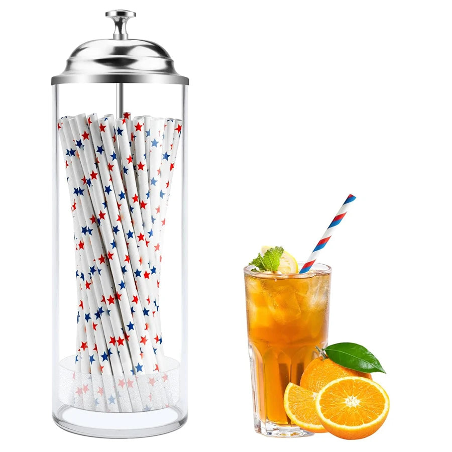 Acrylic Straw Holder & Dispenser with Lid – Clear Counter Storage Organizer for Standard Drinking Straws