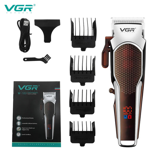 VGR cordless hair trimmer professional rechargeable electric barber hair clipper for men with LED display V-189 Peaceful Pleasures Health and Wellness USB