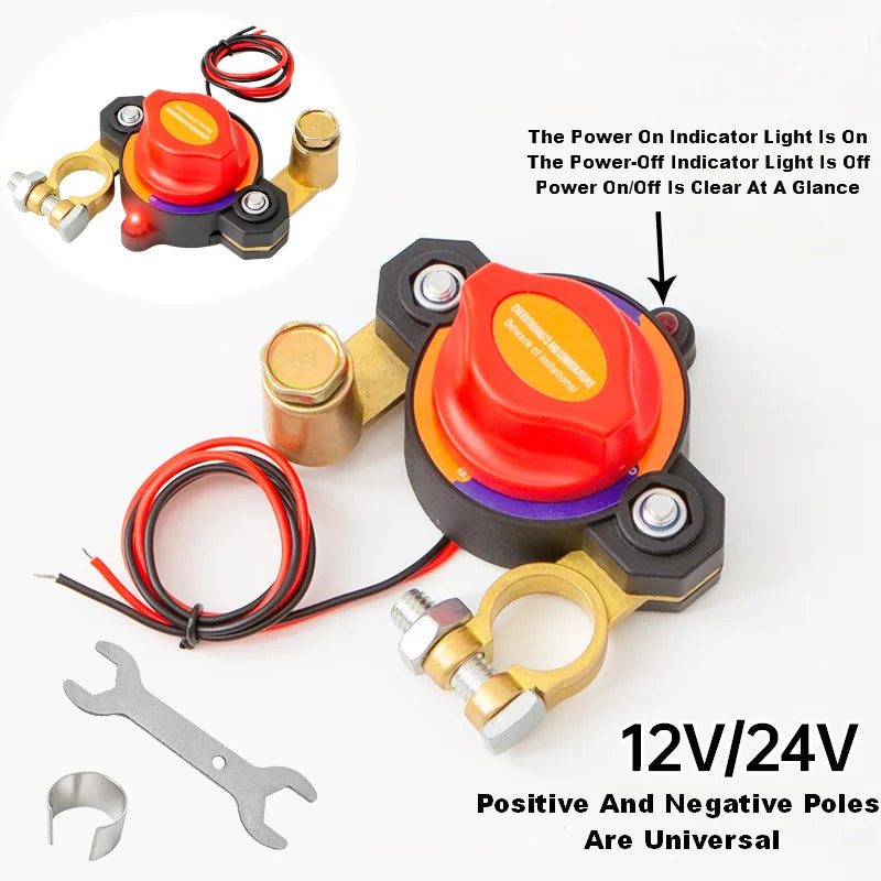 Car Battery Disconnect Switch LED Voltage Display 12/24V