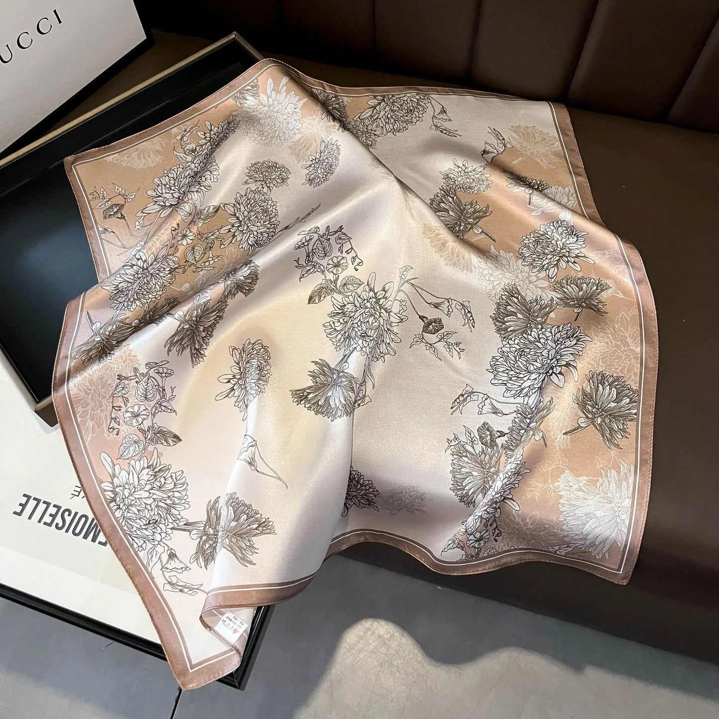 100% Mulberry Silk Lotus Floral Scarf – Women's Versatile Accessory