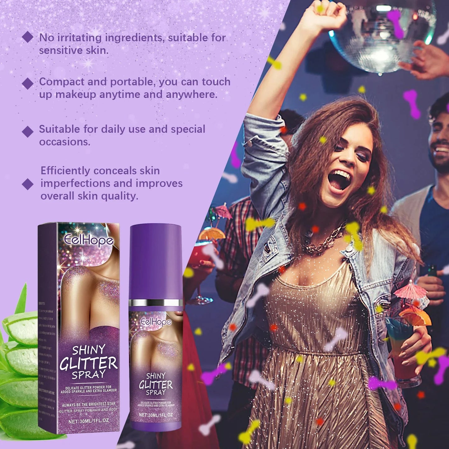 Eelhope Glitter Spray – Shimmer Highlighter for Skin, Hair & Face