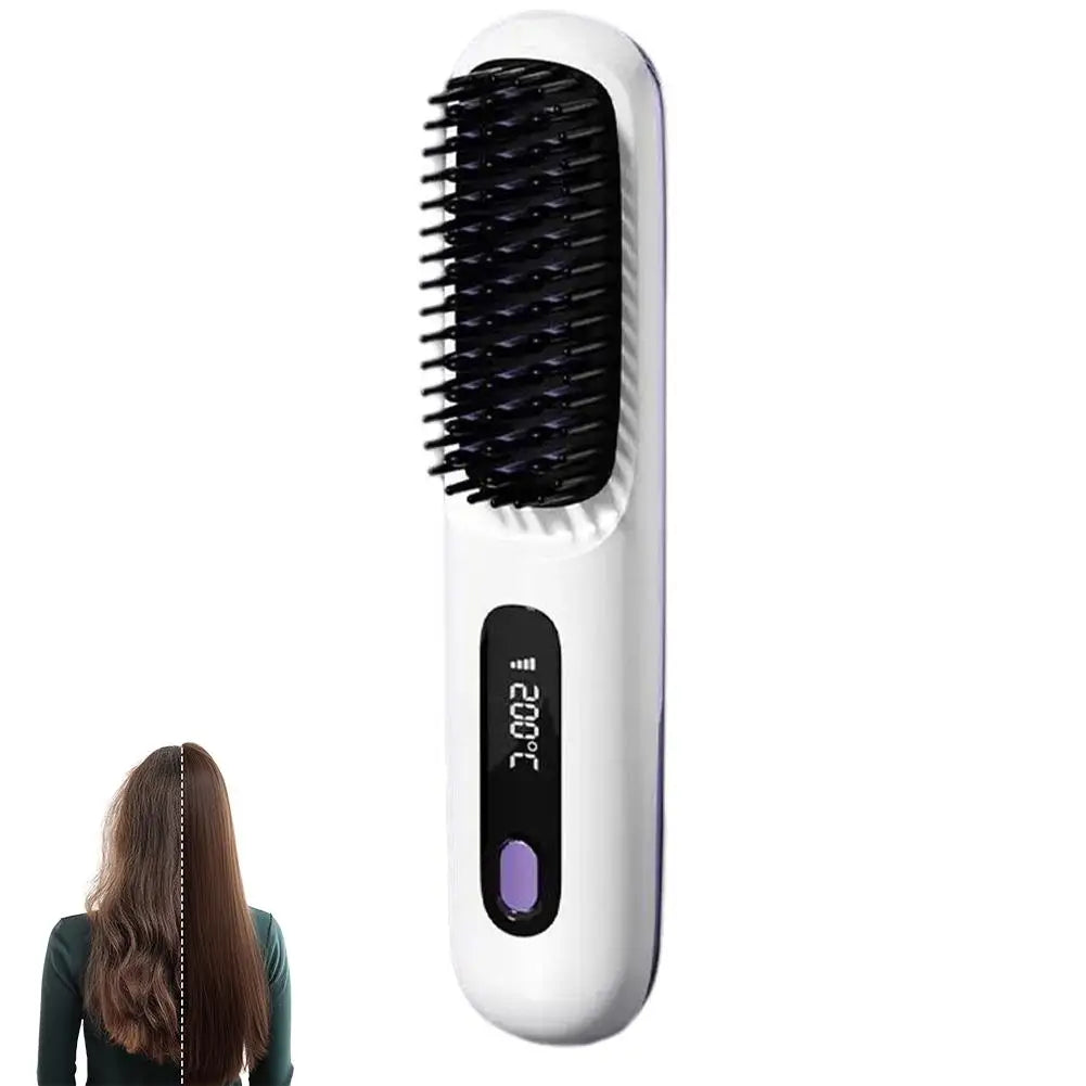 Thermostatic Electric Heating Heating Straight Hair Comb Wireless Portable Negative Ion Styling Tool Rechargeable USB Hair Tools Peaceful Pleasures Health and Wellness White
