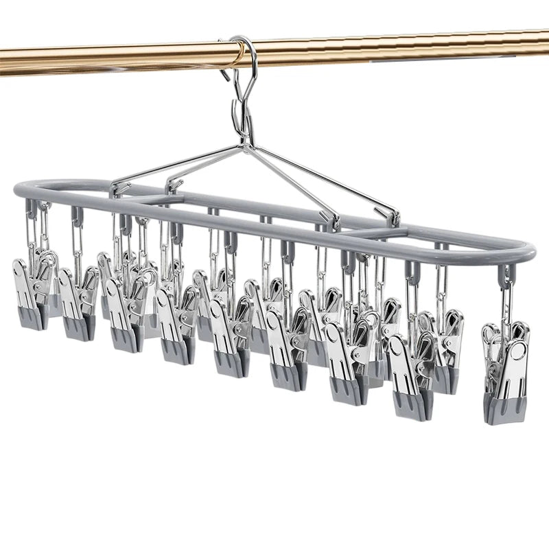 20-Clip Windproof Stainless Steel Sock & Laundry Drying Hanger