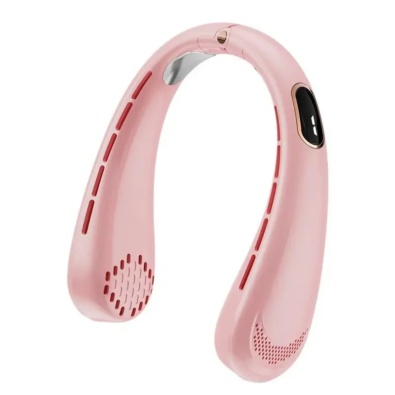 Hanging Neck Bladeless Fan 720° Multi Angle Adjustable Portable Usb Charging Fan Ice Ceramic Cooling Chip Mini Fan Peaceful Pleasures Health and Wellness Pink