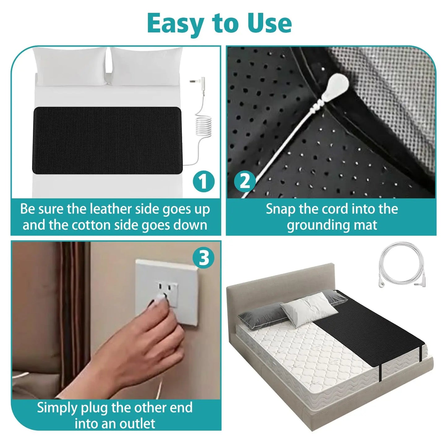 Grounding Mat for Bed Grounding Mattress Cover Pads for Better Sleep Pain Relief & Wellness Support Earth Connected Therapy Peaceful Pleasures Health and Wellness