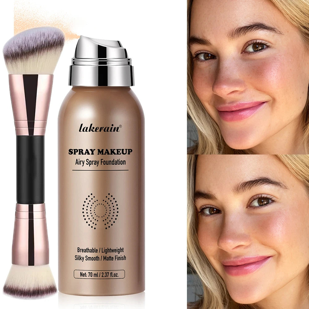 2pcs Spray Foundation With Brush Magic Airbrush Makeup 70ml Long Lasting Water proof Oil Control Matte Full Coverage Peaceful Pleasures Health and Wellness 2BEIGE