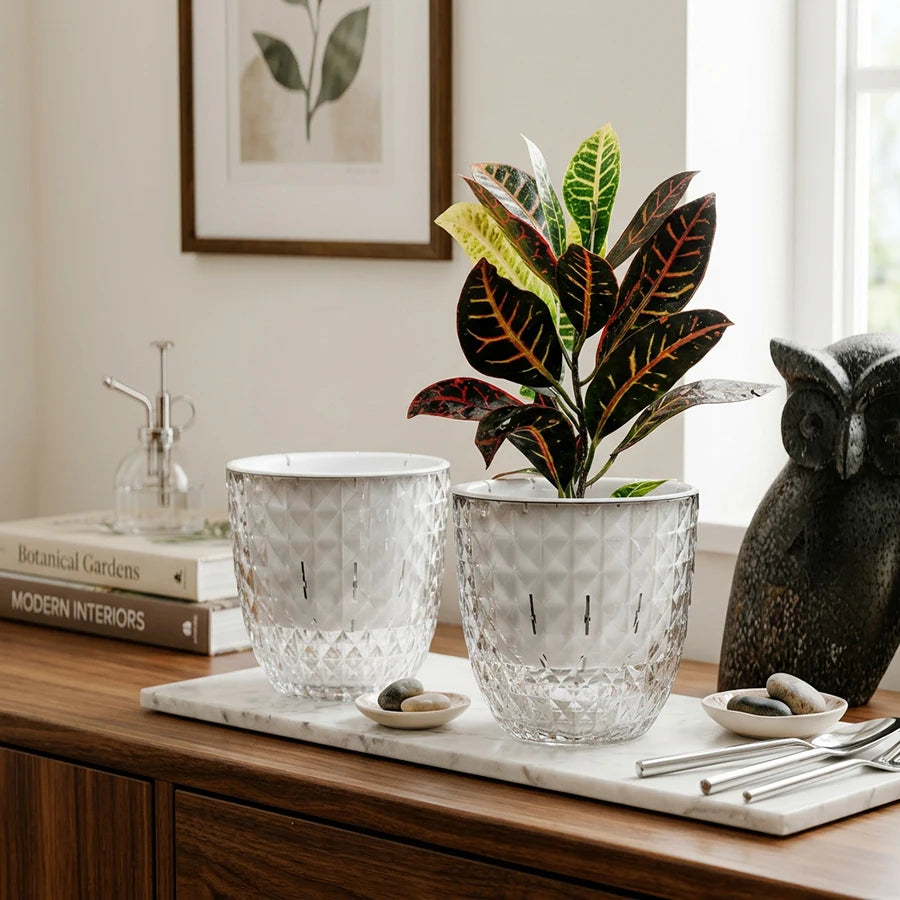 Self-Watering Plant Pots with Reservoir – Double Layer Clear Planter for African Violets & Indoor Plants