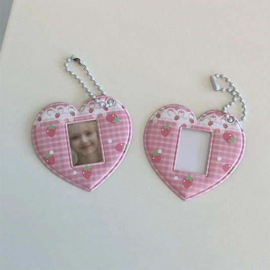 Pink Grid Strawberry Love Card Holder 1-inch ID Photo Bag Pendant Peaceful Pleasures Health and Wellness