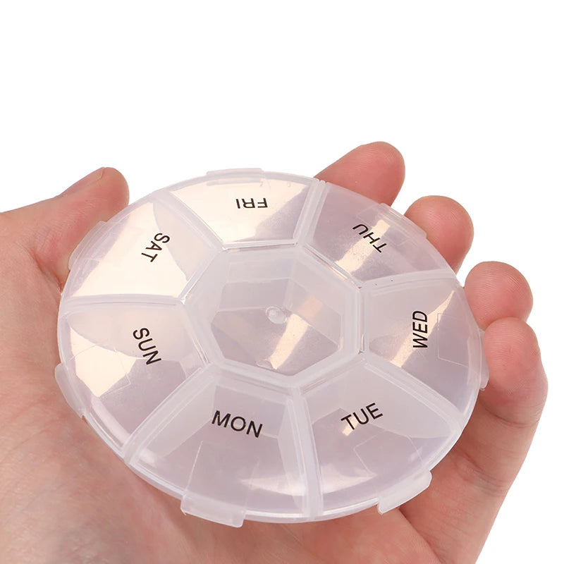 Circular Pill Box 7 Slots Round Daily Weekly Tablet Pill Case Splitter Medicine Peaceful Pleasures Health and Wellness