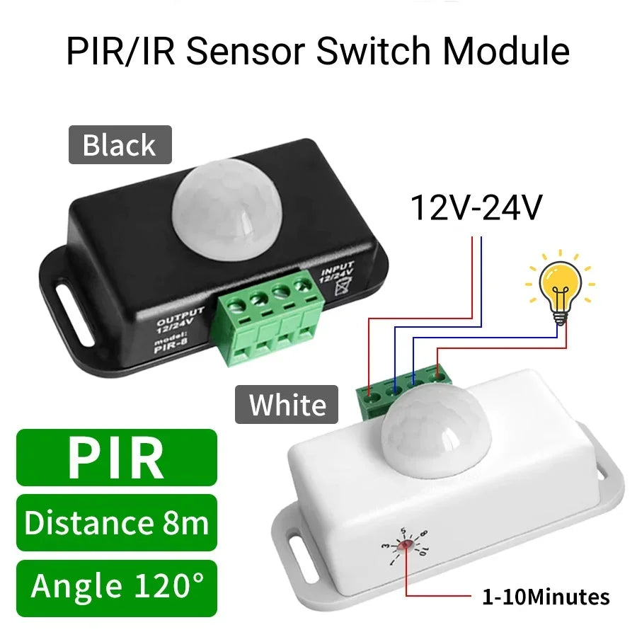 DC12V-24V 8A PIR Motion Sensor Switch Delay Adjust Infrared PIR Human Body Sensor Smart Switch Auto Sensor For LED Light Strip Peaceful Pleasures Health and Wellness