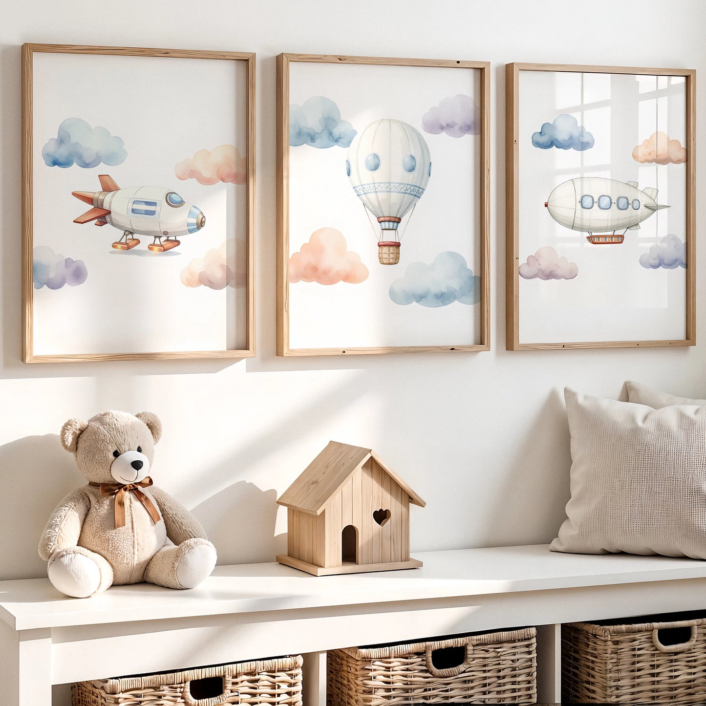 Watercolor Hot Air Balloon Canvas Wall Art | Kids Room Decor
