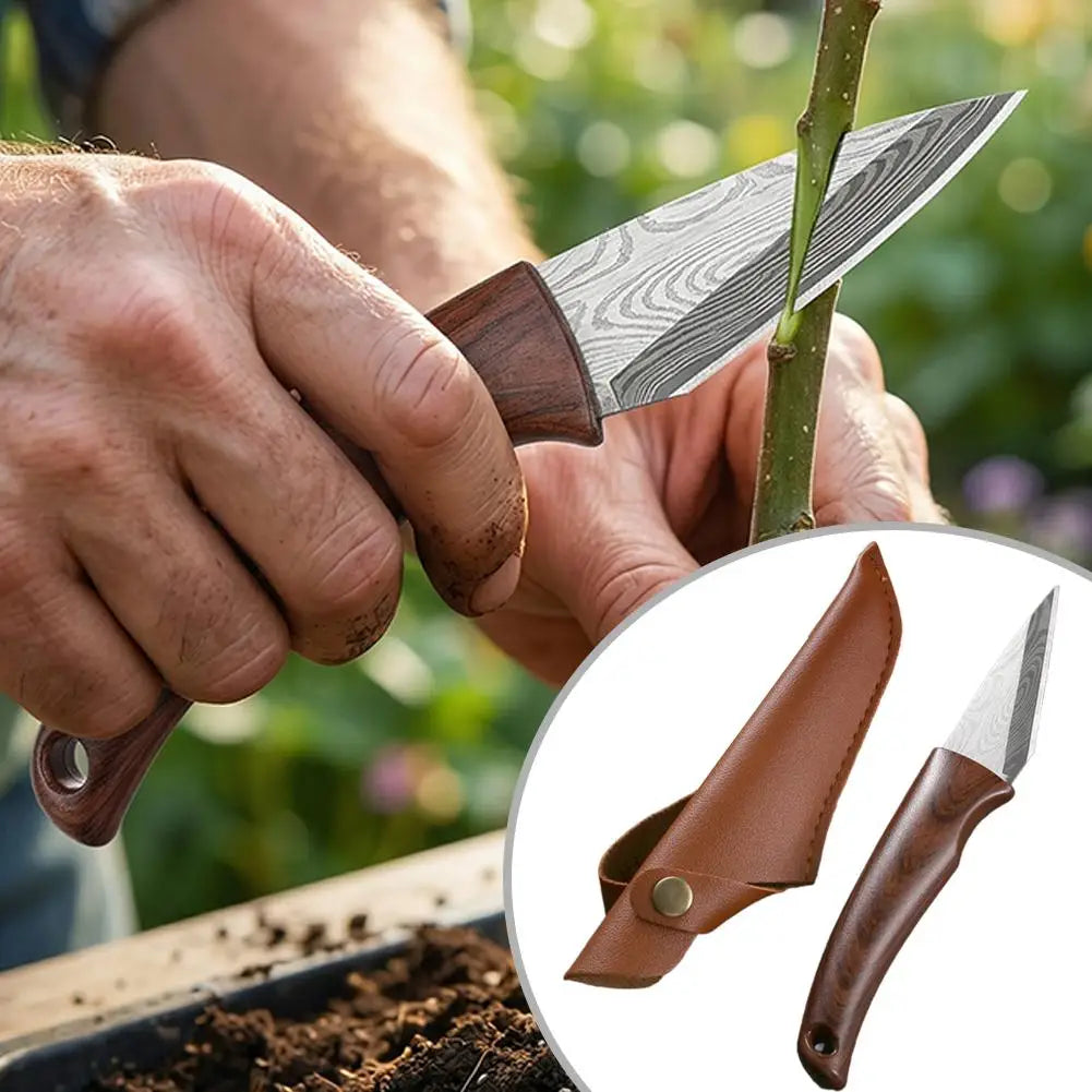 Wooden Handle Grafting Knife With Leather Shell Suitable For Garden Grafting/unpacking Etc Solid Wood Handle Garden Hand Tool Peaceful Pleasures Health and Wellness
