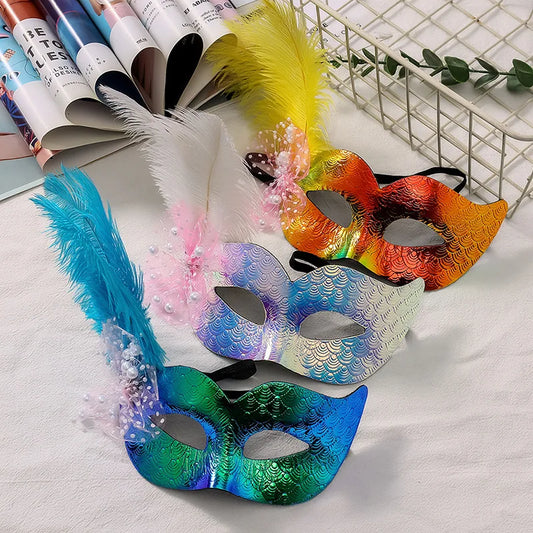 Venetian Feather Masquerade Half-Face Mask | Multi-Color Masquerade Mask Oasis Select
