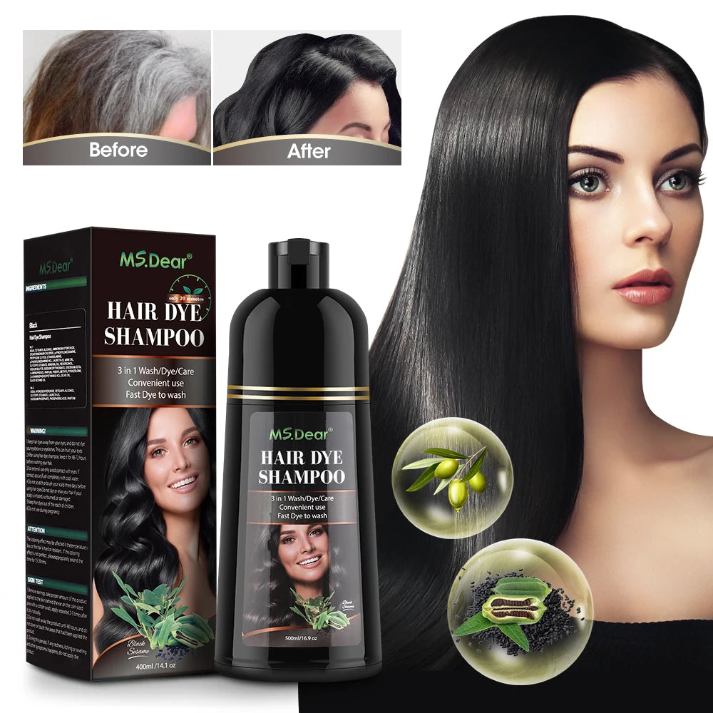 Herbal Hair Dye Shampoo — Fast Black Color, Deep Moisture, Botanical Formula | 500ml Peaceful Pleasures Health and Wellness type 1 black CN