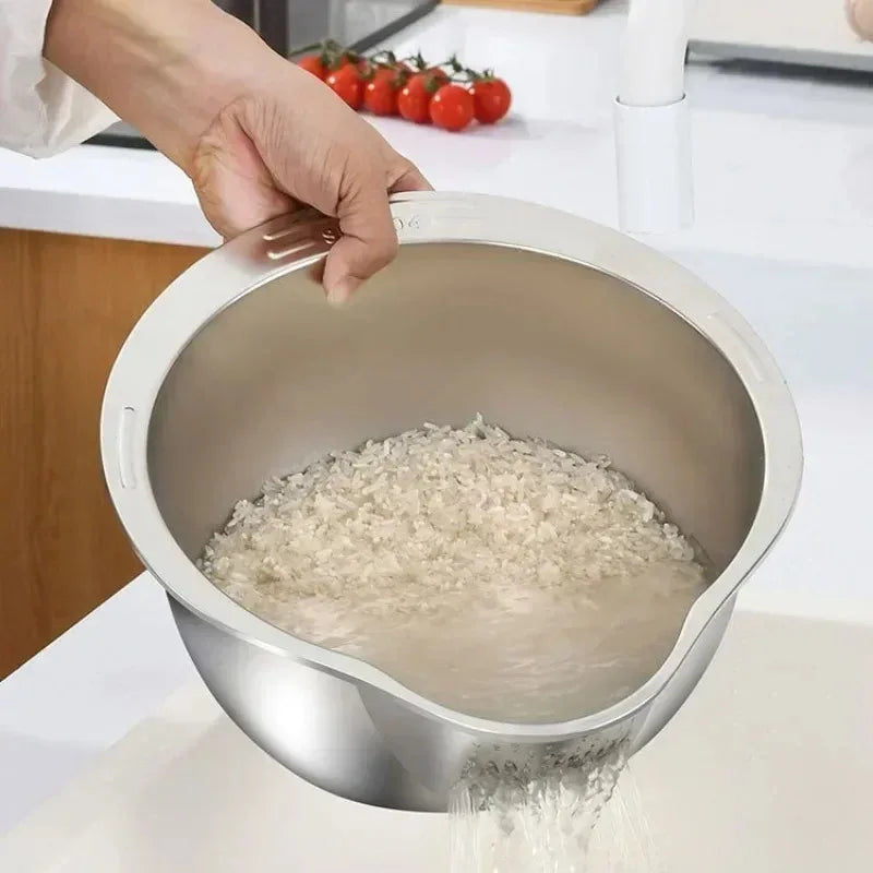 Stainless Steel 304 Rice Washer Strainer Bowl Rice Washing Bowl Rice Sieve Colander Fruit And Vegetable Strainer Kitchen Tools Peaceful Pleasures Health and Wellness