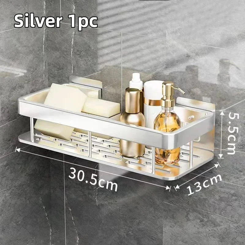No-Drill Aluminum Shower Shelf – Corner Bathroom Organizer Rack