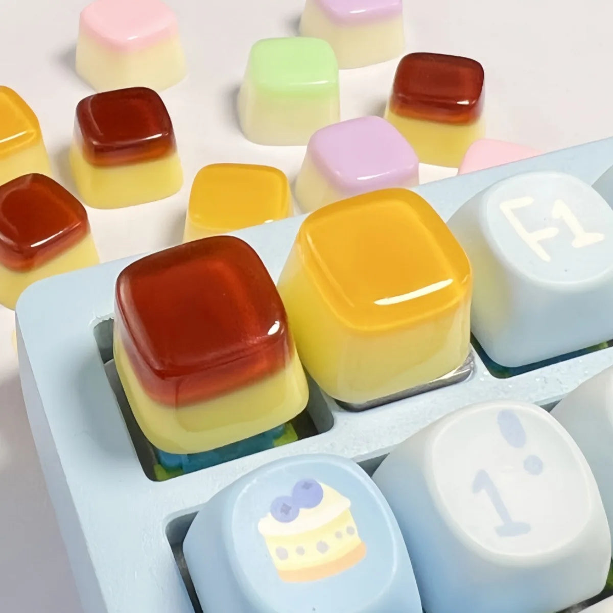Personalized Creative Design Resin Simulation Caramel Pudding Keycap Mango Jelly Cross Axis Mechanical Keyboard Keycaps Single Peaceful Pleasures Health and Wellness