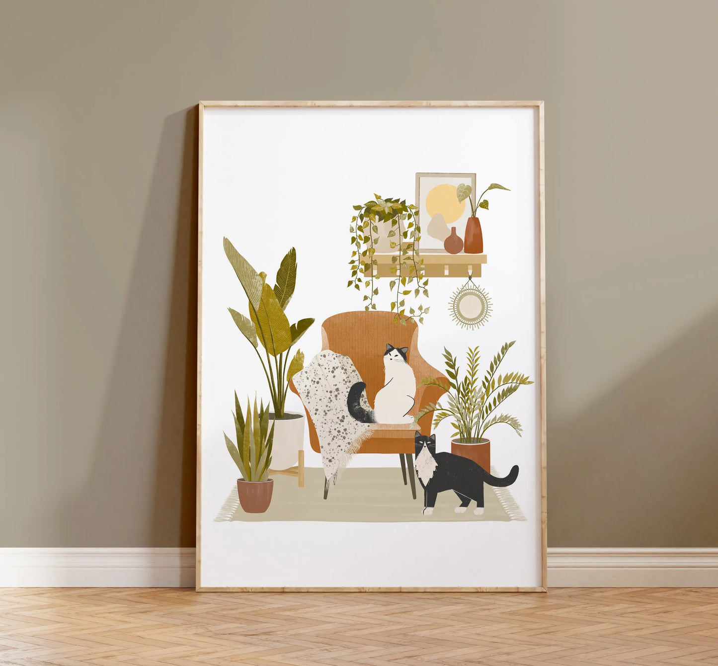 Watercolor Kittens Print Cat and Plant Poster Wall Art Leisurely Cute Kitty Canvas Painting Living Room Bedroom Home Decor Peaceful Pleasures Health and Wellness 11 40x60cm Unframed
