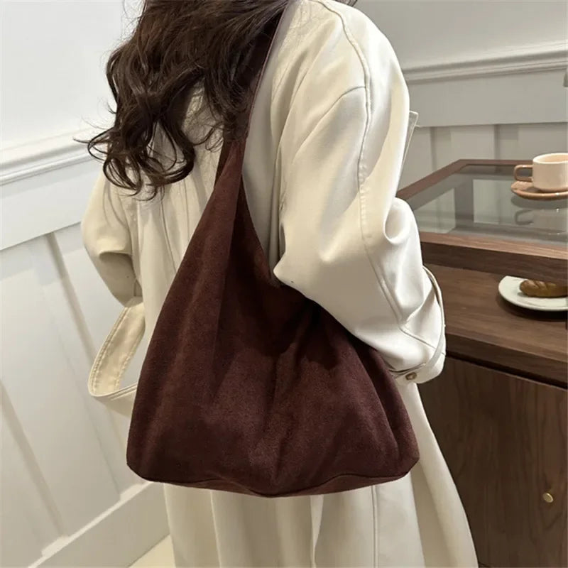 Large-capacity Retro Matte Handbag for Women New Autumn and Winter Suede Single-shoulder Bag New and High-end Commuter Tote Bag Peaceful Pleasures Health and Wellness