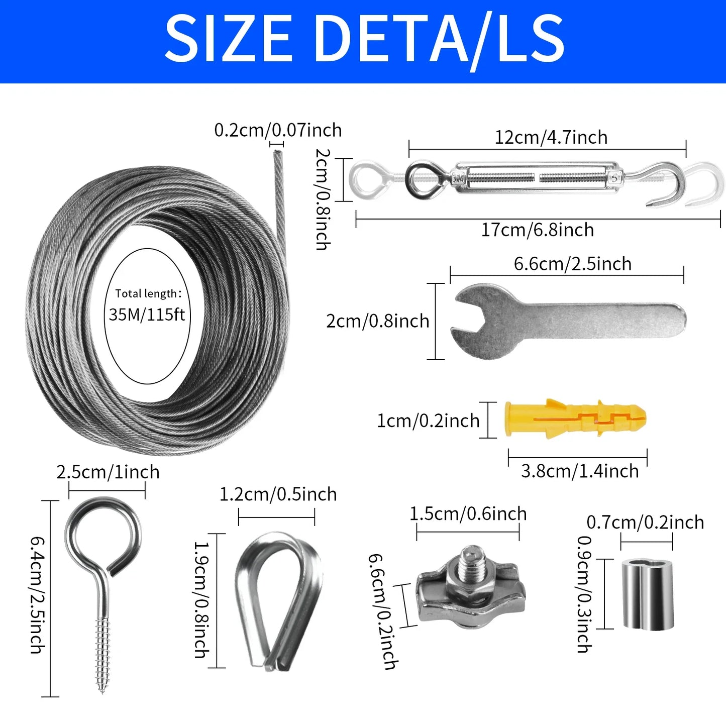 Sun Shade Sail Hardware Kit – 35M Stainless Steel Cable Wire Rope