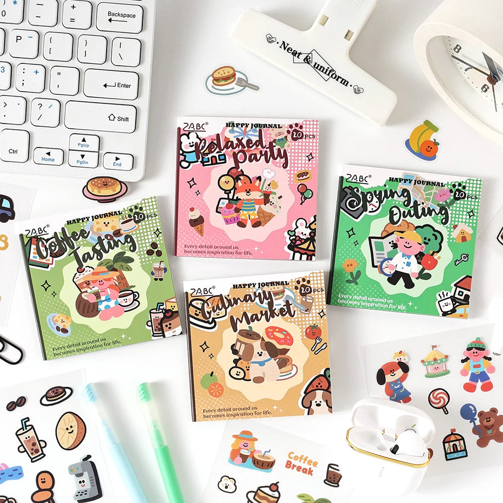 20 Sheets Happy Record Series PET Handbag Sticker Book Student