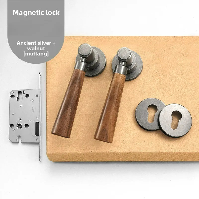 Retro Wooden Door Handle Lock | Silent Magnetic Split Lock